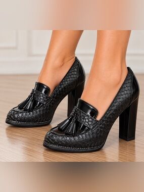 📸MAKE OFFER📸 RACHEL Rachel Roy Black Tassel Loafer Block Heel Pumps Platforms 8